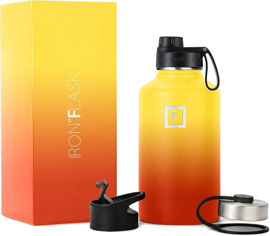 IRON °FLASK Sports Water Bottle - 64 Oz 3 Lids (Wide Spout Lid), Leak Proof - Stainless Steel Gym & Sports Bottles for Men, Women & Kids - Double Walled, Insulated Thermos, for Mom