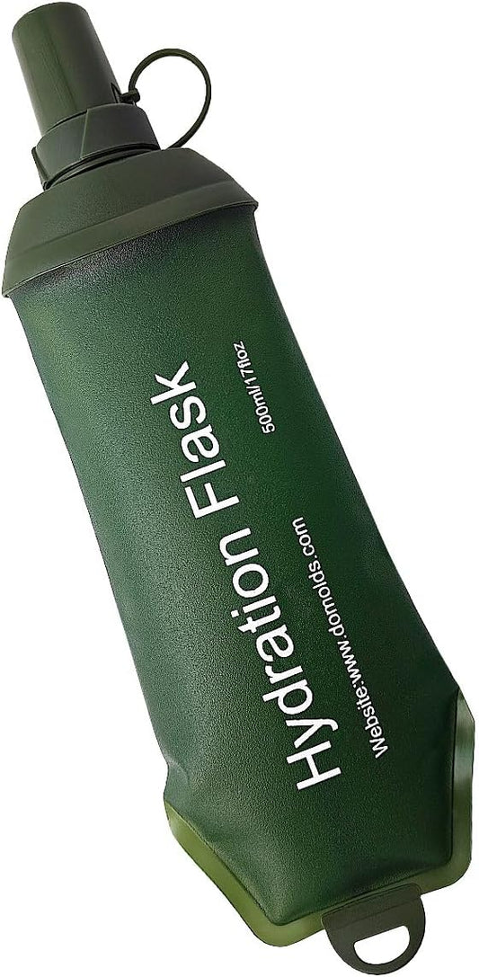 500ml Soft Flask, TPU Collapsible Soft Water Bottle for Hydration Pack, Running Vest, Folding Water Bottle for Hiking Cycling Climbing-1Pcs, Green