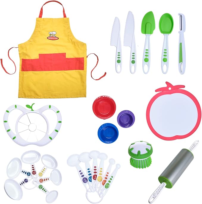 Curious Chef 25-Piece Kitchen Basics Kit for Kids, includes Real Cooking and Baking Tools, Dishwasher Safe and Made with BPA-Free Plastic