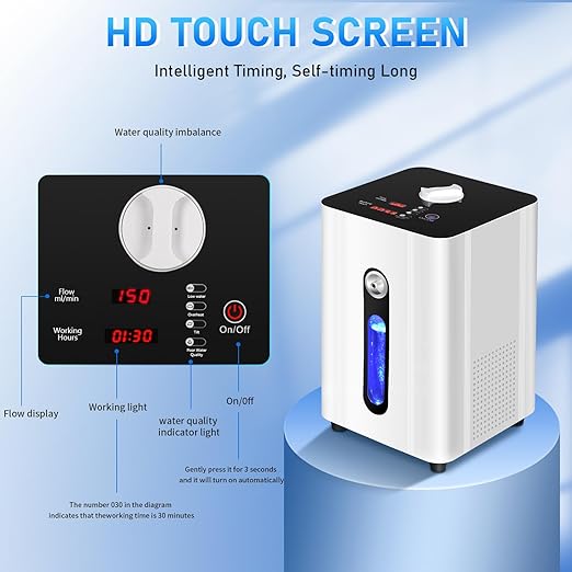 Hydrogen Inhalation Machine, 150ml/min Hydrogen Machine, 99.99 Percent High Purity PEM and SPE Ionizer, Water Level Warning, Water Quality Monitoring, Safe and Secure