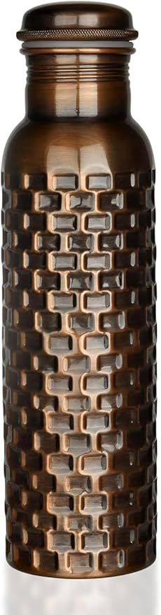 Copper Water Bottle 32 oz Hammered Vintage Modern Design Handcrafted Ayurvedic Copper Vessel For Drinking Water Bottle Travel Water Bottle for Gym, Office, Hiking, Outdoor Hammered Water Vessel