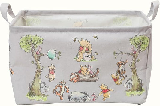 Winnie Storage Nursery Basket, Large Square Canvas Laundry Hamper With A Waterproof PE Coating, Foldable, Bathroom and Bedroom Set, Clothes ,Toys Bin, Baby Nursery Hamper Decor(Grey)