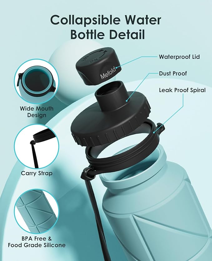 Collapsible Water Bottles,Leakproof BPA Free Silicone Foldable Portable Water Bottle 690ml(23oz),Lightweight Reusable Water bottle for Travel Cycling Gym Camping Sports Outdoor, Green