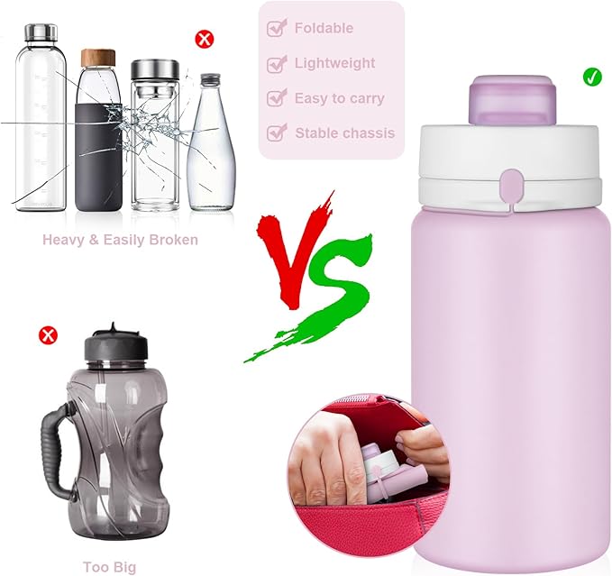 Collapsible Water Bottle, Foldable Water Bottle BPA Free Reusable Lightweight Leak-Proof Travel Silicone Water Bottle for Travel, Gym, Hiking, Office, Camping
