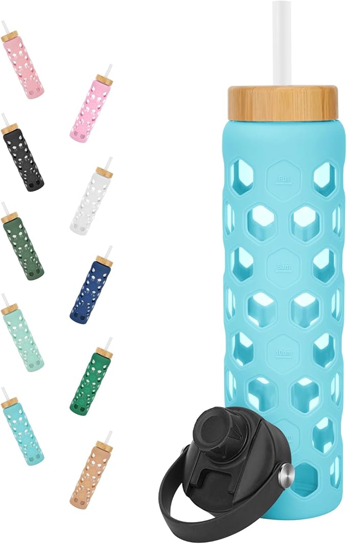 32oz Glass tumblers Water Bottles with Straw and 2 Lid