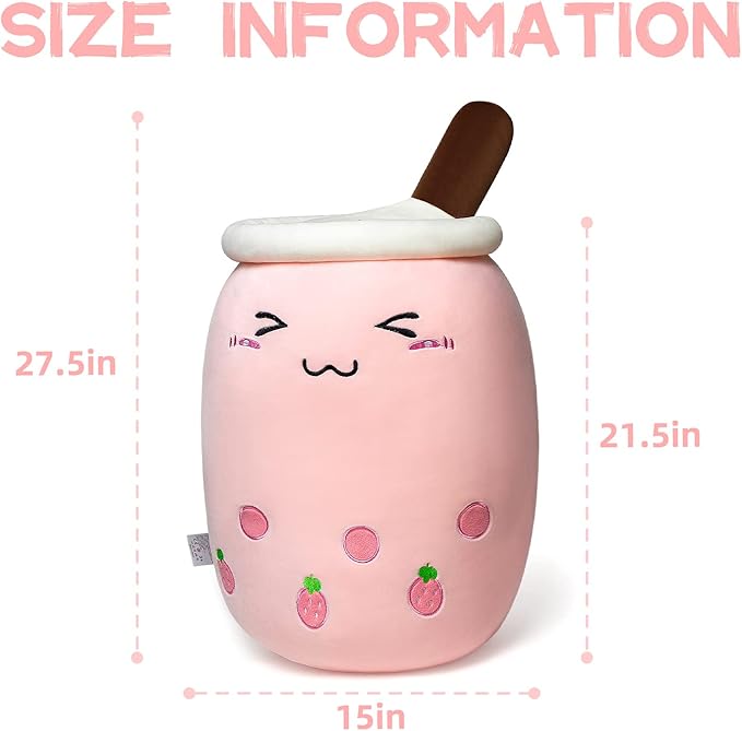 Niuniu Daddy Boba Plushies, 27.6 inches Jumbo Pink Bubble Tea Plush Toy with Big Eyes, Giant Soft Squishy Milk Tea Food Stuffed Animals for Kids, Huge Kawaii Cuddle Pillow