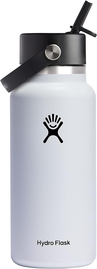 HYDRO FLASK Wide Mouth vacuum insulated stainless steel water bottle with leakproof closeable straw lid for cold water drinks, sports, travel, car and school