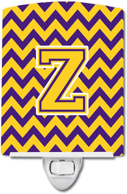 Caroline's Treasures CJ1041-ZCNL Letter Z Chevron Purple and Gold Ceramic Night Light Compact, UL-Certified, Ideal for Bedroom, Bathroom, Nursery, Hallway, Kitchen, 6x4x3, Multicolor