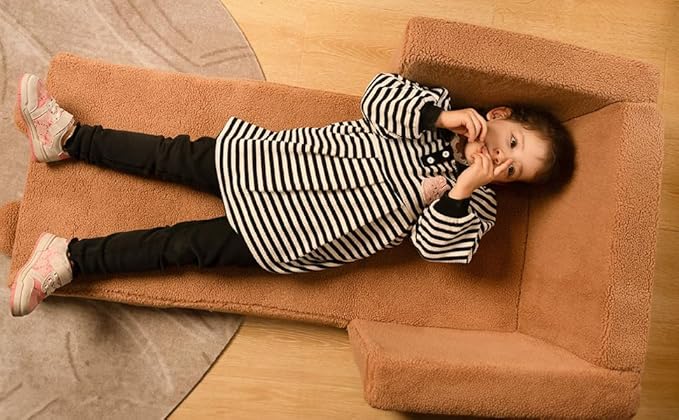 LonSEA Furniture, Teddy Bear, Baby Chair for Toddler, Toddler Bed, Convertible Sofa to Lounger - Comfy 2-in-1 Flip Open Couch/Sleeper for Kids, Toddler Cot, Light Brown