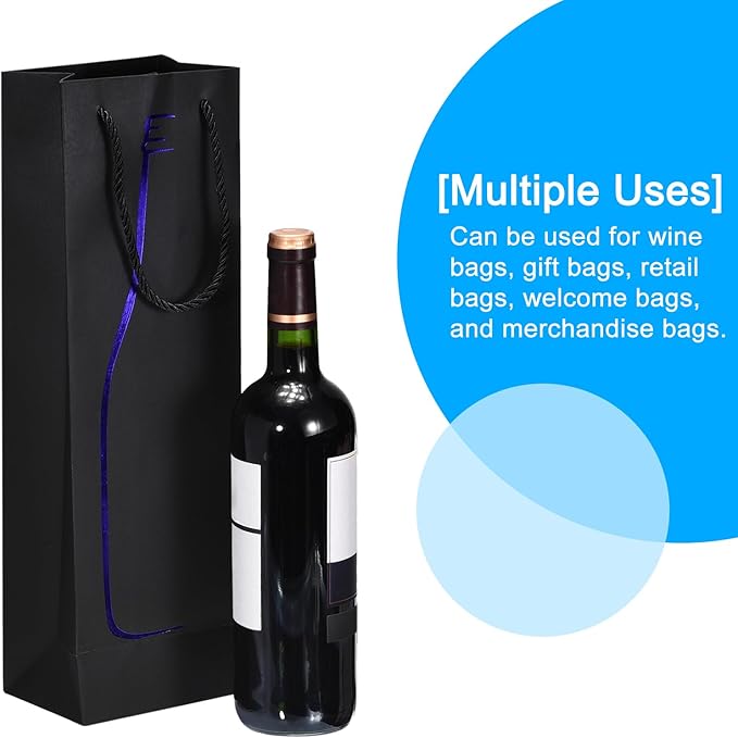 uxcell Wine Bags, 1pcs Black Blue 5 x 4 x 15 In Wine Gift Bags with Rope Handles Paper Wine Tote Bag for Wedding Birthday Christmas Party Supplies