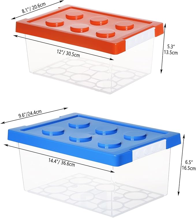 loobuu Plastic Storage Bins with Lids - Stackable Toy Storage Organizer Box Set of 2, Kids Toy Chests with Compatible Building Baseplate and Lid, Storage Container for Building Bricks - Red+Blue