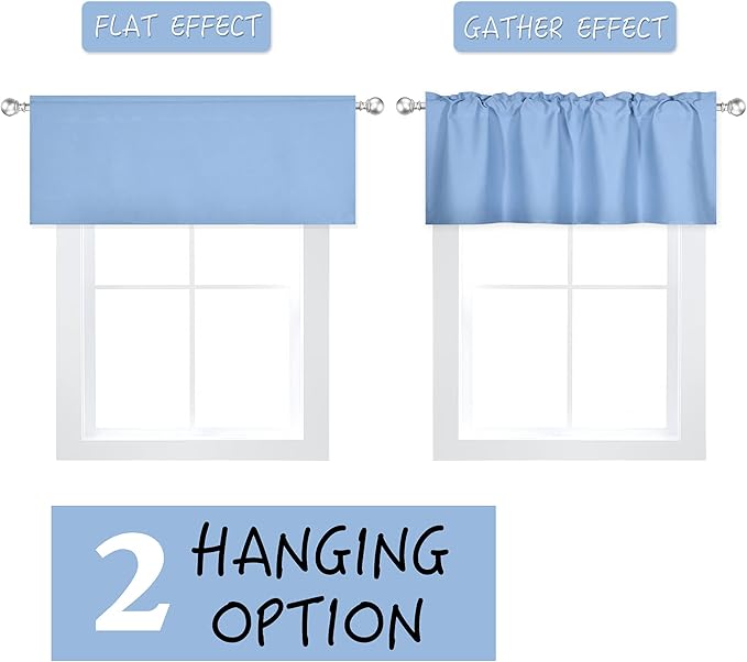 Sky Blue Extra Wide Valance for Windows 100x18 Inch Solid Thermal Insulated Blackout Rod Pocket Kitchen Short Curtain Toppers Extra Wide Valance for Bathroom Living Room, Light Baby Blue