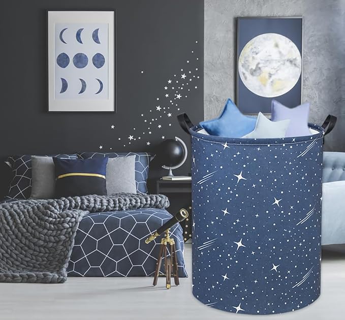 Star Kids Laundry Basket Baby Hamper Starry sky Toy Storage Bin for Boys Room Decor Baby Nursery Hamper Gift Baskets for Bedroom Bathroom(Starry Sky)