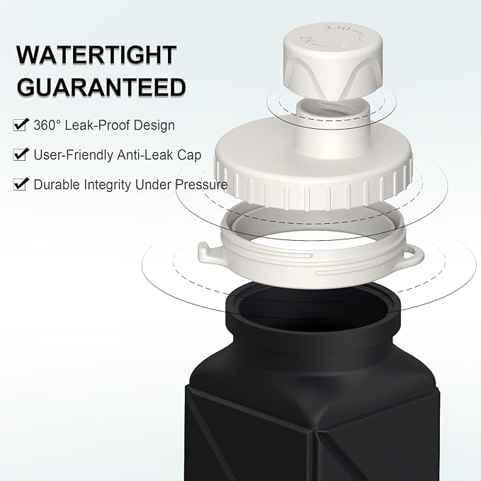 Collapsible Water Bottles, Silicone Foldable Portable Water Bottle 610ml, Lightweight Reusable Leakproof for Sports and Outdoor, 1 Pack (Black)