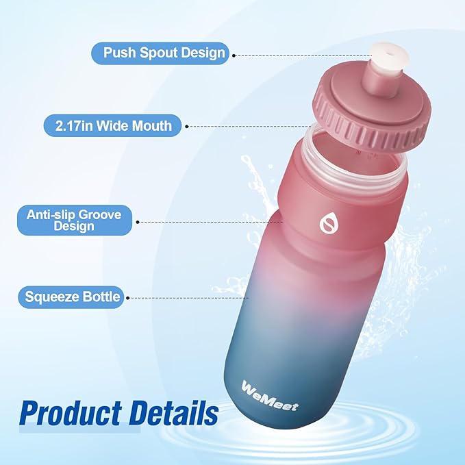 Leak Proof Cycling Water Bottle with Capacity Scale, BPA Free, 24oz Mountain Bike Squeeze Bottle, BPA Free, for Cycling, Fitness, Running, Hiking (Red Blue, 2 Pack)