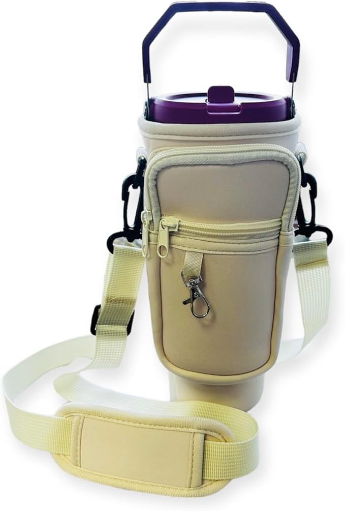 Prime Choice 30oz / 40oz Water Bottle Holder Sleeve Water Bottle Sling Carrier Bag Compatible With 30 40oz Stanley Cup Tumbler and Simple Modern Tumbler (Rose Cream)