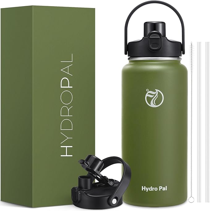 Half Gallon Insulated Water Bottle with 2-in-1 Lid (Chug Lid/Straw Lid), 40/64oz Double Walled Vacuum Stainless Steel Water Bottles, Water Jug with Straw