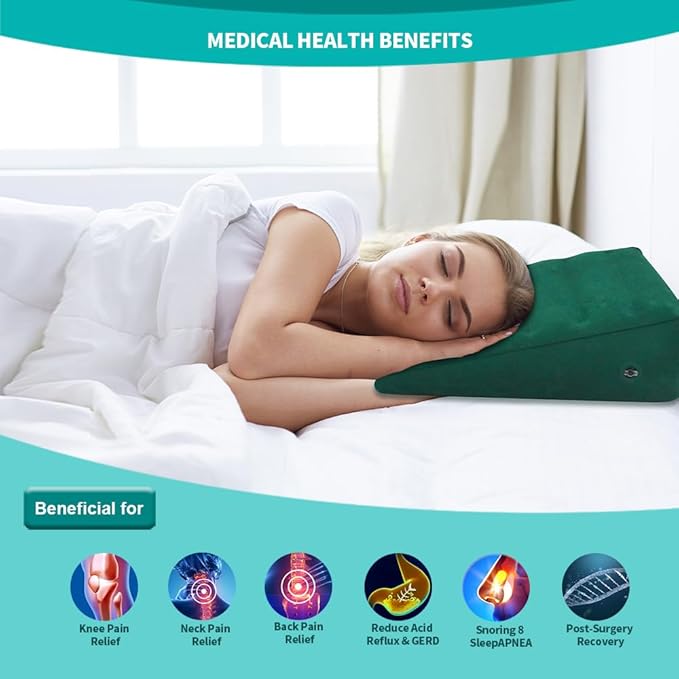 Nevife Inflatable Triangle Bed Wedge Pillow-Fast Inflating/Deflation Valve-Portable Travel Leg Elevation,Adjustable Incline Pillow for Back Support,Sleeping, Acid Reflux,Snuoring,Footrest