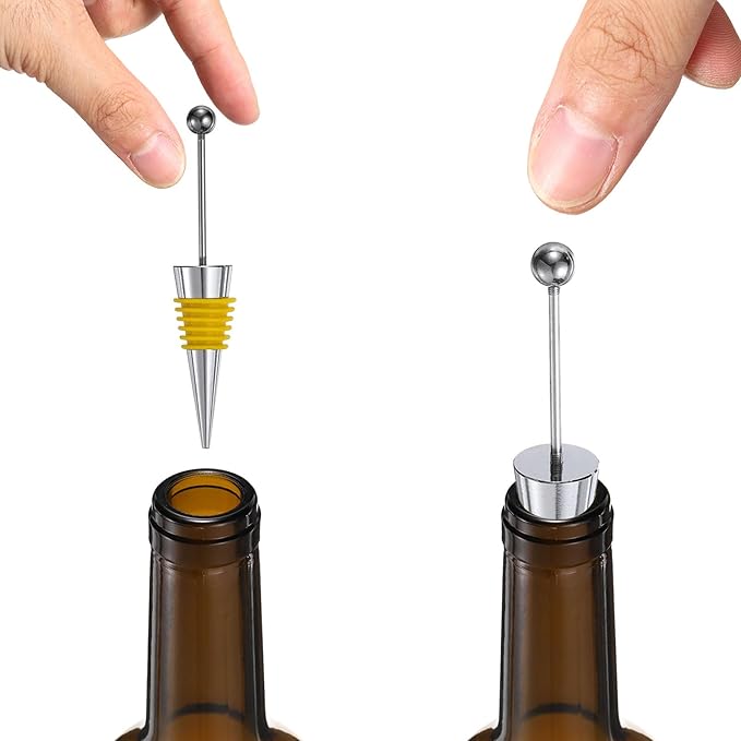 uxcell 10 Pcs Bead Wine Bottle Corks, Wine Stopper Cork, Wine Stopper, Reusable Wine Bottle Corks Sealing Plug Bottle for Beverage Holiday Party Bar,Silver/Gold