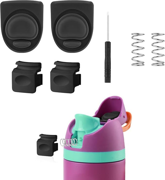 2pcs Stopper Replacement 2pcs Button for Owala FreeSip 19/24/32/40oz, BPA-Free Silicone Plug Gasket Top Lid Bottle Mouth Push Switch Top Cap Seal Accessories, with 2 Spring, Screwdriver