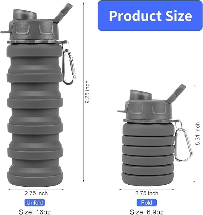 Collapsible Water Bottle, Foldable Cup,500Ml Collapsible Sport Water Bottle Bpa Reusable Travel Water Bottles For Hiking Biking Running Outdoor Gym (Gray(B)+Purple(B))