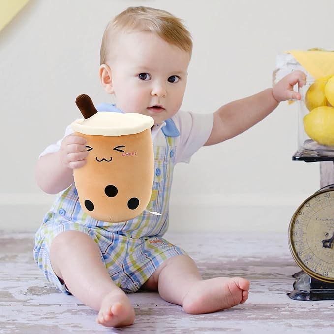 Niuniu Daddy 9.4in Stuffed Boba Plushies Squishy Bubble Tea Plush Toy Pillow Cute Milk Tea Plushie Adorable Cuddle Pillow Food Toy for Baby/Kids/Toddler Great Gift for Birthday/Christmas