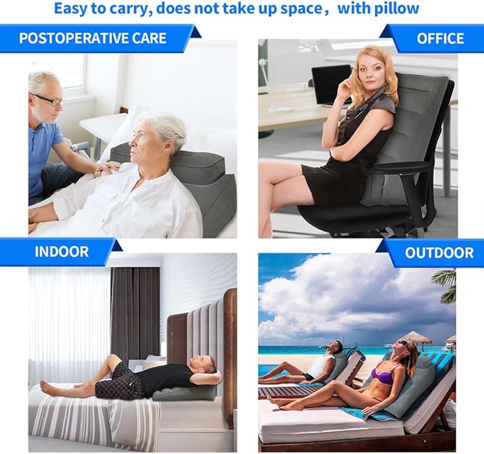 Nevife Inflatable Triangle Bed Wedge Pillow-Fast Inflating/Deflation Valve-Portable Travel Leg Elevation,Adjustable Incline Pillow for Back Support,Sleeping, Acid Reflux,Snuoring,Footrest