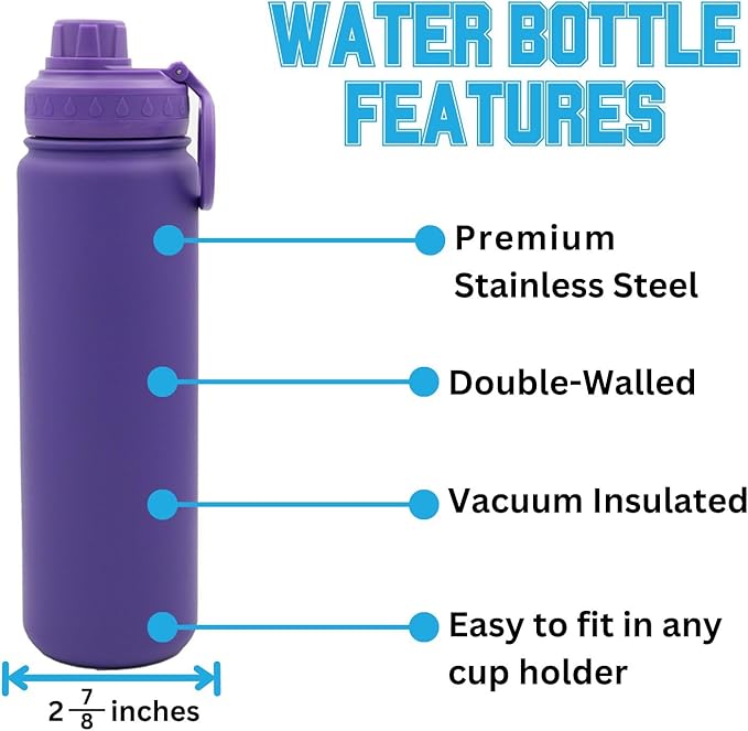 Clemson University Water Bottle - Purple Double Walled Stainless Steel 24 oz Keeps Drinks Cold or Hot