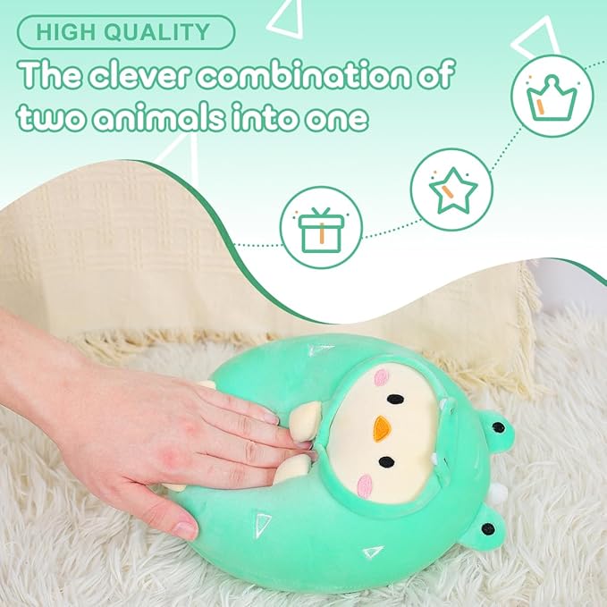 Cute Plush Crocodile Chicken Stuffed Animal Pillow, 8" Soft Kawaii Chick Plushie with Crocodile Outfit Gift for Kids