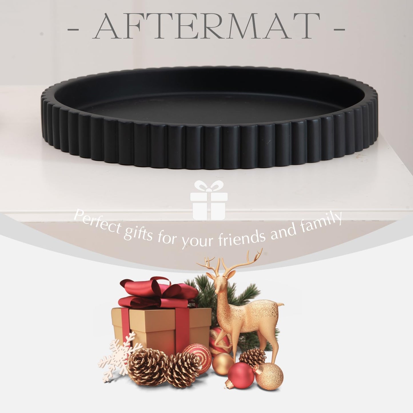 Decorative Tray for Coffee Table, Living Room, Side Table, 2 Packs 11" Black Round Concrete Home Decor Serving Trays for Accent Table, Console Table