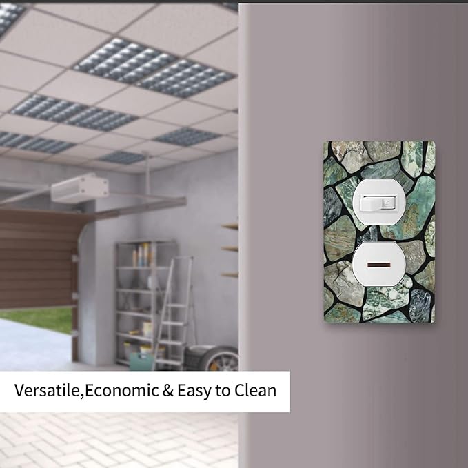 Green Stone Texture Duplex Outlet Switch Wall Plate Cover Decorative 1-Gang for Electrical Room Bathroom Bedroom Home Kitchen One Receptacle Polycarbonate Power Gear 4.5" x 2.76"