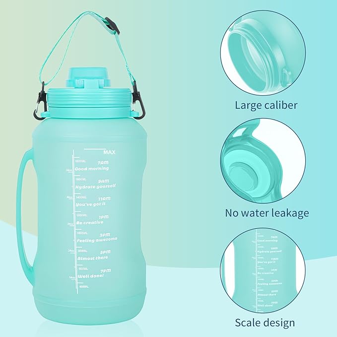 Collapsible 64oz Water Bottle with Handle & Straw - Spill-Proof Foldable Silicone Bottle for Men/Women (Cyan Color, 2L)