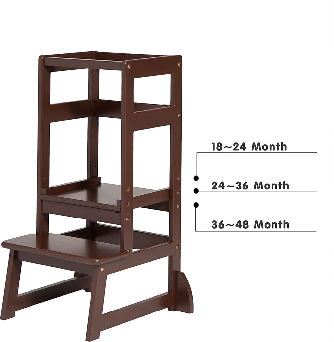 SDADI LT05E Mother's Helper Adjustable Height Kitchen Step Stool, Children Kids Toddlers Counter Level Learning Stool for Kitchen & Bathroom, Espresso