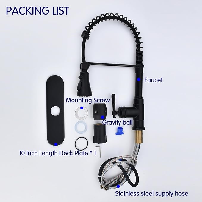 Black Kitchen Faucet with Pull Down Sprayer Stainless Steel Single Handle Pull Out Spring Sink Faucets 1 Hole Or 3 Triple function campers, RVs, laundry rooms, and kitchen countertops or bar counter.