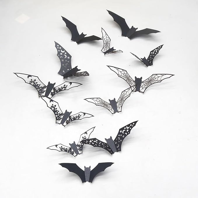 Halloween Wall Decor Bat Wall Stickers 24Pcs Halloween Bats Wall Decals Reusable Cute Bat Halloween Party Decoration Supplies Wall Sticker for Window Home Room Wall DIY Decor Charms