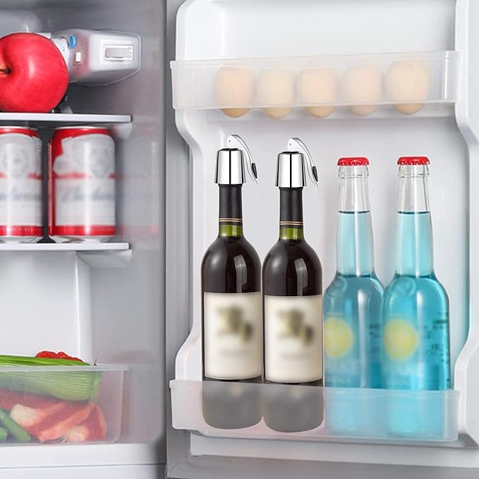 Wine Stoppers(2 PACK Bright)，Wine Bottle Stoppers Stainless Steel，Reusable Wine Saver，Wine Sealer Keeps Wine Fresh，Wine Bottle Plug With Silicone，Superior Leak-Proof，Best Gift