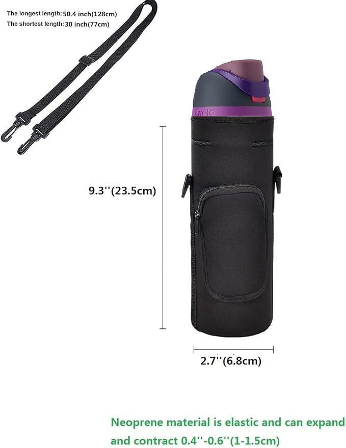 AF-WAN Neoprene Carrier Water Bottle Insulation Sleeve,Waterproof, Anti-Slip, Anti-Scratch Pouch with Shoulder Strap, fit for Owala Insulated Stainless Steel Water Bottle (Black, For 24 oz)