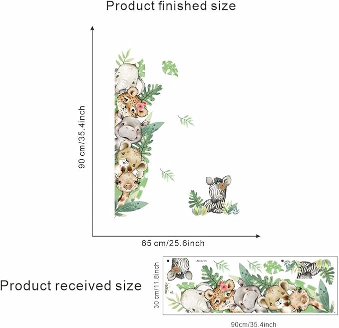 Jungle Animals with Tree Plant Wall Decals Monkey Lion Tiger Wall Stickers Baby Nursery Kids Room Living Room Home Decor (Animal2)