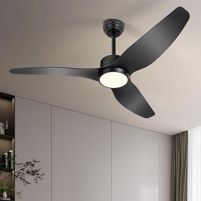 Black Ceiling Fan with Light Remote 52in 6Speed Silent Reversible Motor 3CCT Dimmable LED Adjustable Height Timer Memory Function Modern ABS Blades Vacation Mode flush Mount Indoor Outdoor Use