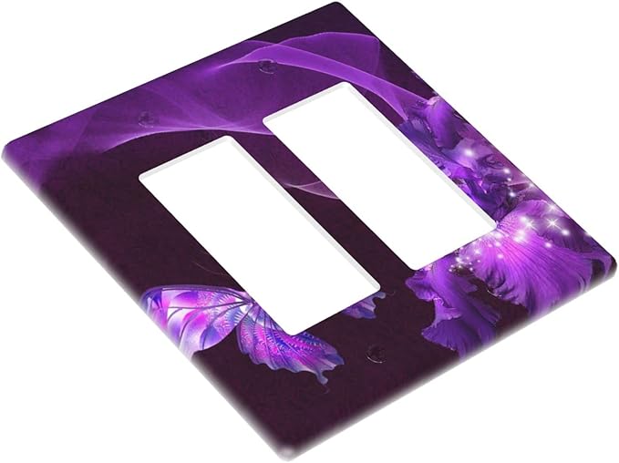 Purple Butterfly Flower Double Rocker Light Switch Wall Plate Cover Decorative 2-Gang for Outlet Girls Room Bathroom Bedroom Home Kitchen Two Decora Receptacle Polycarbonate Power Gear 4.5" x 4.6"