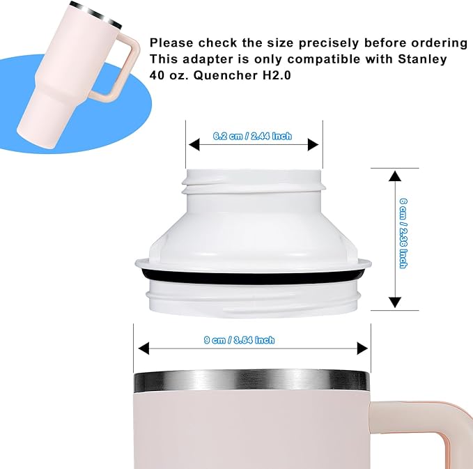 Aobiono Water Bottle Adapter for Stanley 40oz Quencher Tumbler to Cirkul, Lid Cap Converter Accessories, BPA Free Plastic, Food Grade Silicone Gasket Leakproof (White)