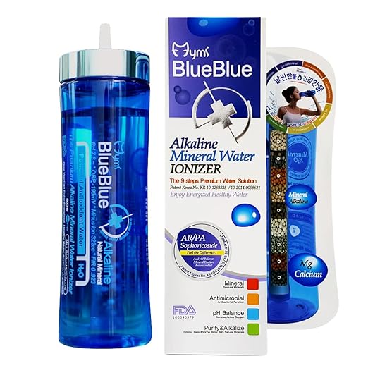 Mymi BlueBlue Alkaline Mineral 9 Stage Filter Water Bottles Alkaline Mineral Water Ionizer Portable Water Bottle (Filter Bottle 500 ML) Made in Korea