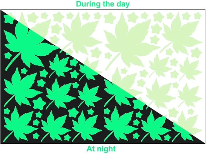 Glow in The Dark Leaf Wall Stickers for Sweet Home,40pcs PET Plant Wall Stickers for Bedrooms, Leaf Stickers Wall Decals for Boys and Girls Room, Cute Plant Decals Stickers for Room Walls (Leaf 2)