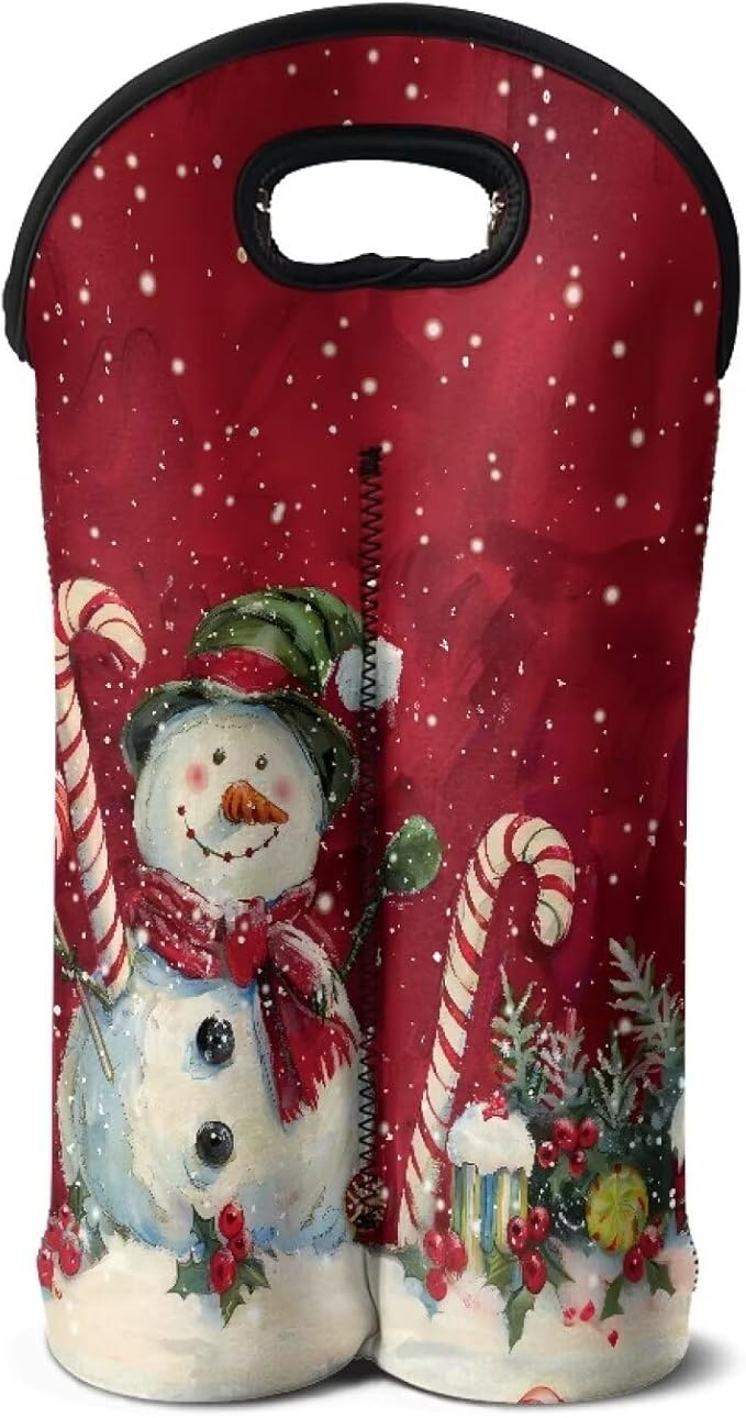 doginthehole Christmas Snowman Wine Carrier Tote Neoprene Wine Bottle Protective Travel Bag Wine Tote Carrier Champagne/Beer Bags for Birthday, Wedding, Picnic Party