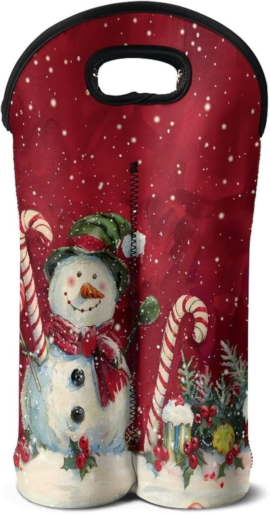doginthehole Christmas Snowman Wine Carrier Tote Neoprene Wine Bottle Protective Travel Bag Wine Tote Carrier Champagne/Beer Bags for Birthday, Wedding, Picnic Party