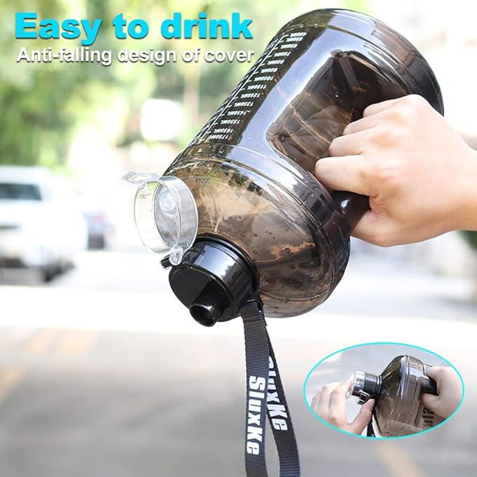 Gallon Big Water Bottle with Handle, 128oz Leakproof BPA Free Fitness Sports Water Bottle with Motivational Time Marker & Wide Mouth Ensure You Drink More Water