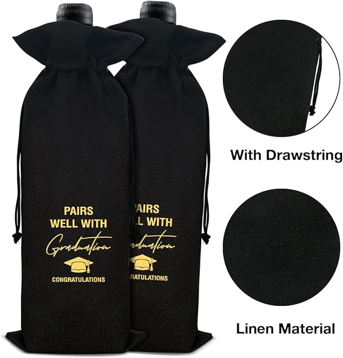HOIJAUMAI Graduation Gifts for Women Men Graduation Wine Bag Pairs Well with Graduating Wine Gift Bags (Black)