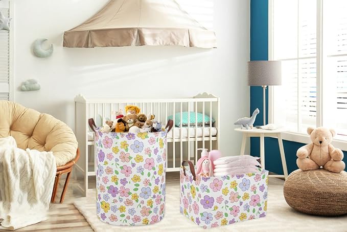 Kids Laundry Hamper,Flower Laundry Basket Collapsible Girls Storage Baskets for Home Decor,Office,Toy Organizer,(Flower)