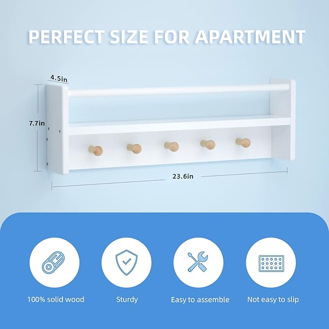 Nursery Floating Shelves for Kids Room, Set of 3 Wall Book Shelves for Kitchen Living Room, Book Shelf Wall Mounted for Baby Kids Bedoom Bathroom (White, 24inch Set 2)