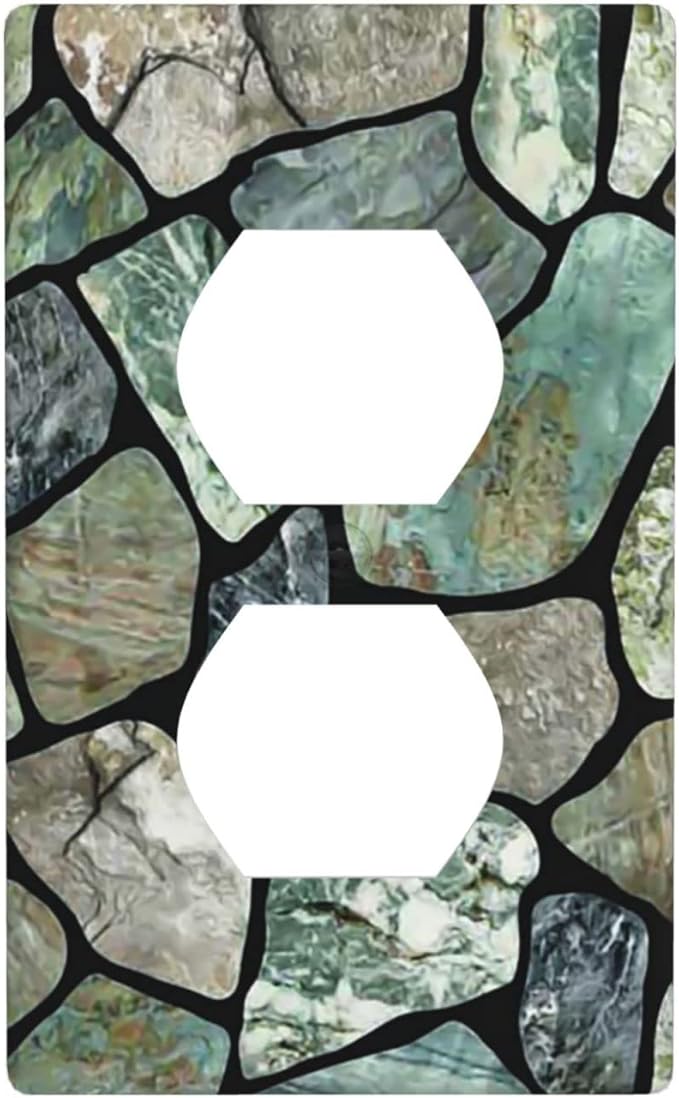 Green Stone Texture Duplex Outlet Switch Wall Plate Cover Decorative 1-Gang for Electrical Room Bathroom Bedroom Home Kitchen One Receptacle Polycarbonate Power Gear 4.5" x 2.76"